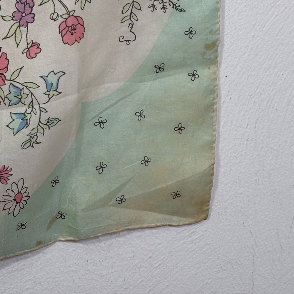 Vintage 60s square silk scarf garden floral butterflies painted hand rolled edge - Picture 14 of 16